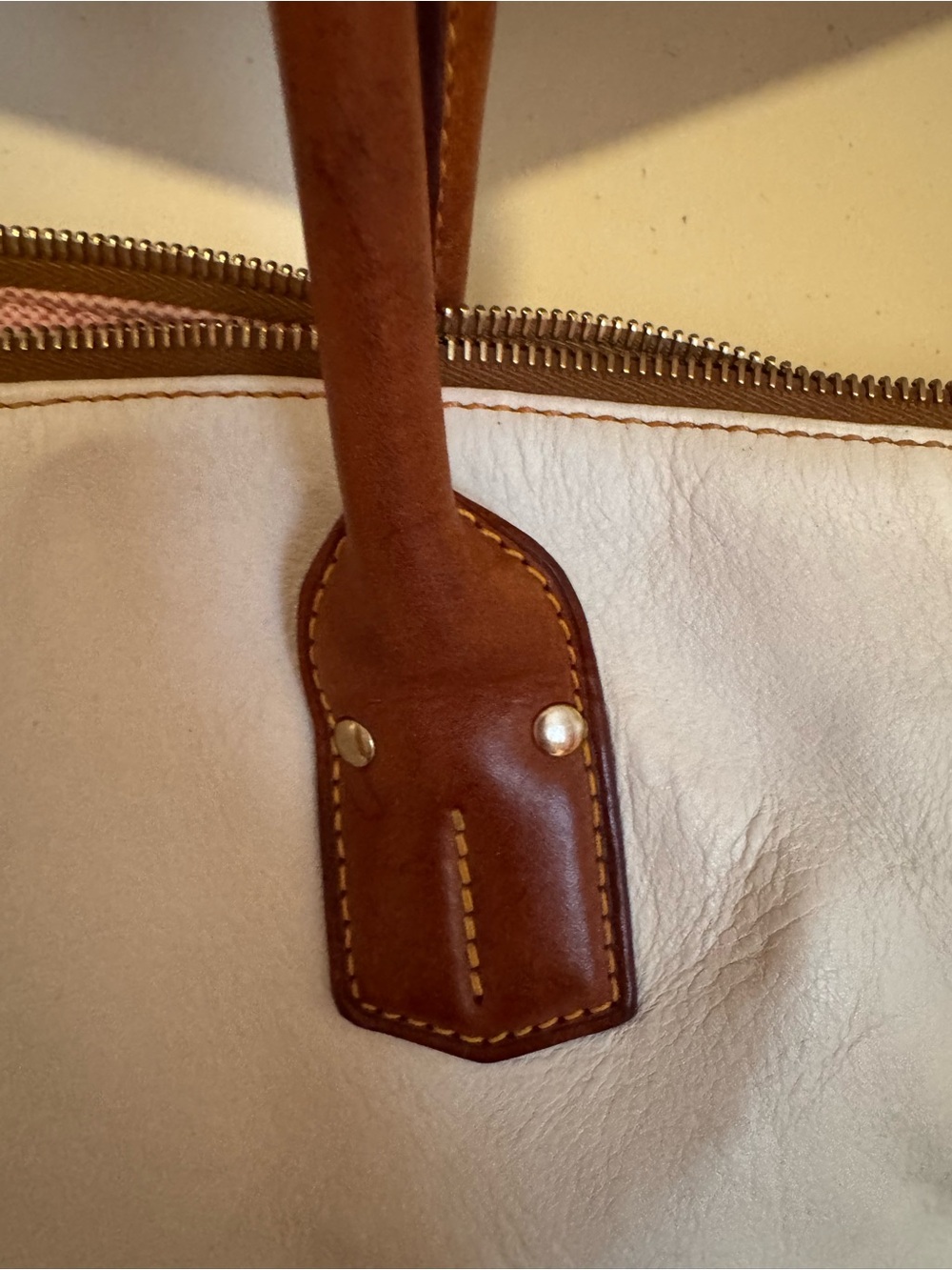 Dooney & Bourke White Leather Tote with Brown Trim and Handles - Picture 5 of 16